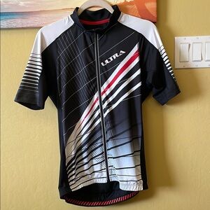 Performance Ultra Mens Cycling Jersey Black White Stretch Size Large